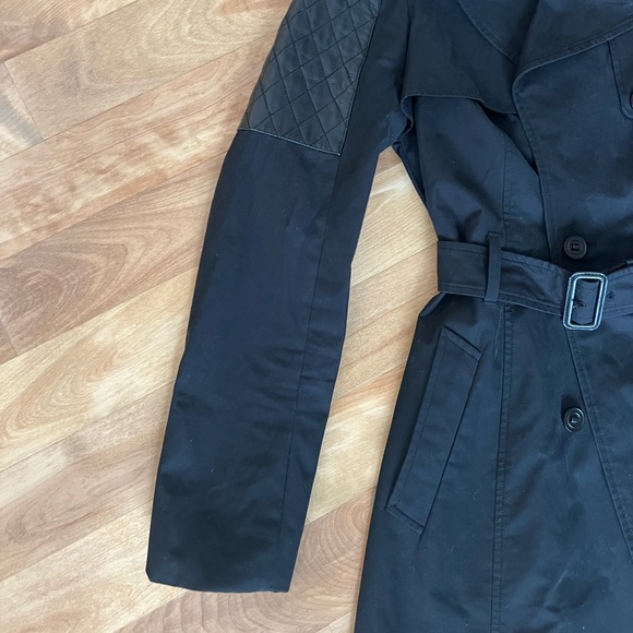 Mackage Black Cotton Quilted-Leather-Trim Belted Trench Coat - Picture 8 of 15